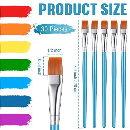 Image of Zonon 30 Pieces Paint Brushes Bulk Small Flat Top Acrylic Oil Paint Brush for Artists Mini Touch up Crafts Detail Painting(1 /2 Inch,Blue)