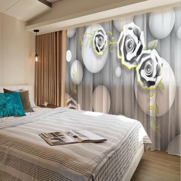 Voilage de chambre adulte haut de gamme gris et floral style contemporain