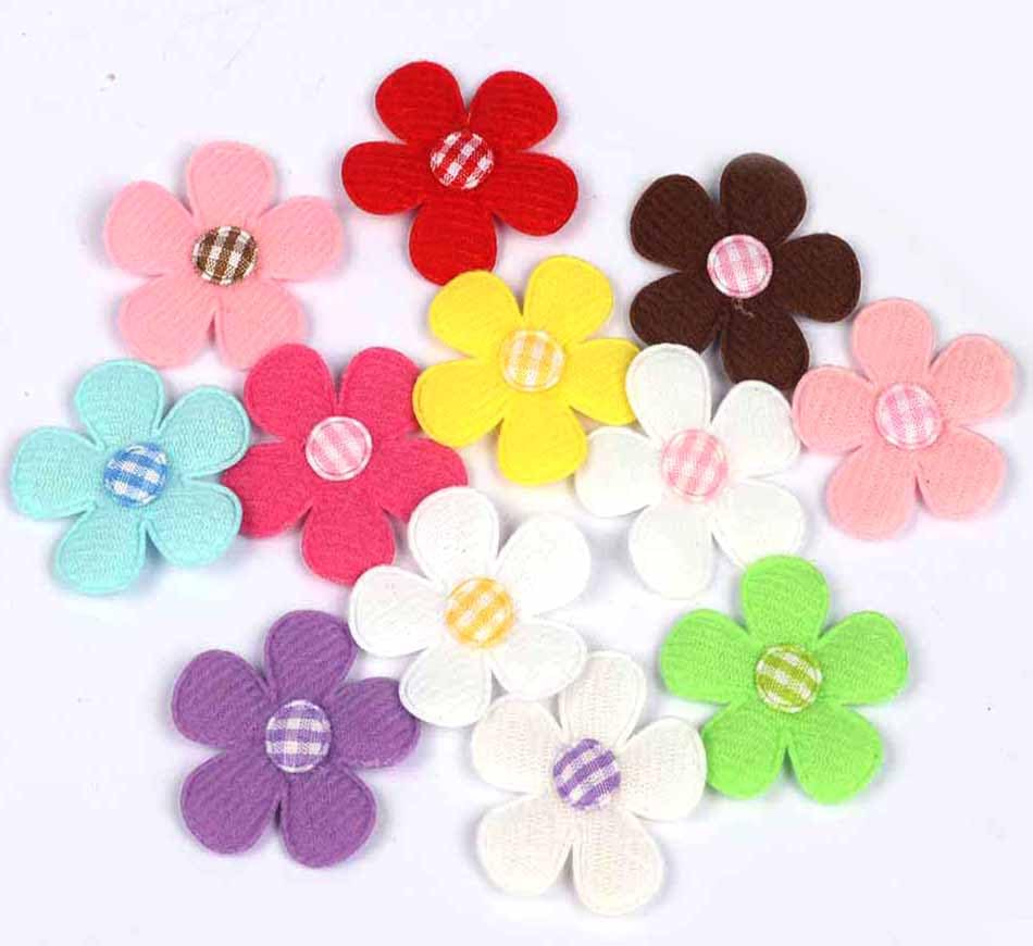 Image of YYCRAFT Pack of 90pcs 1.5 inch Padded Spring Felt Flower with Gingham Centre Appliques-9 Colors