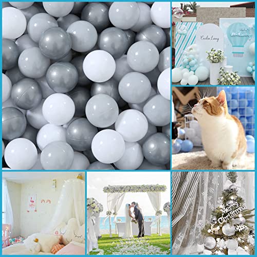 Gogoso Ball Pit Balls - Plastic Play Pit Balls Crawl Ball With Color Grey, Light Grey, White For Baby Kids Playpen Pool, 2.2 Inch, 100 Pcs #TOP5