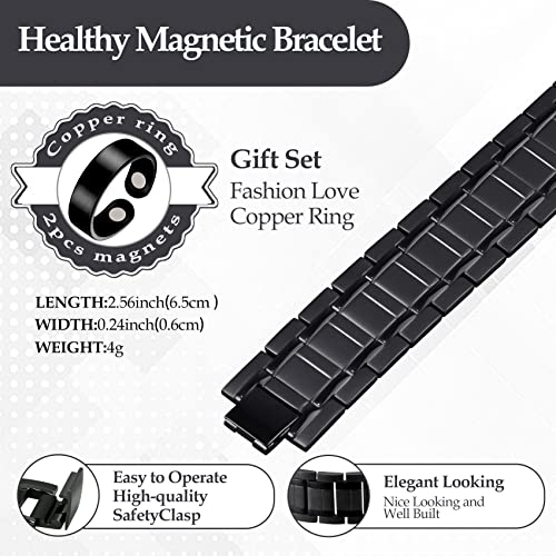 Jecanori 3X Mens Bracelet Magnetic Ring,Ultra Titanium Steel Magnetic Bracelet & Copper Magnetic Ring,Gift Set With Adjustable Length With Sizing Tools #TOP4