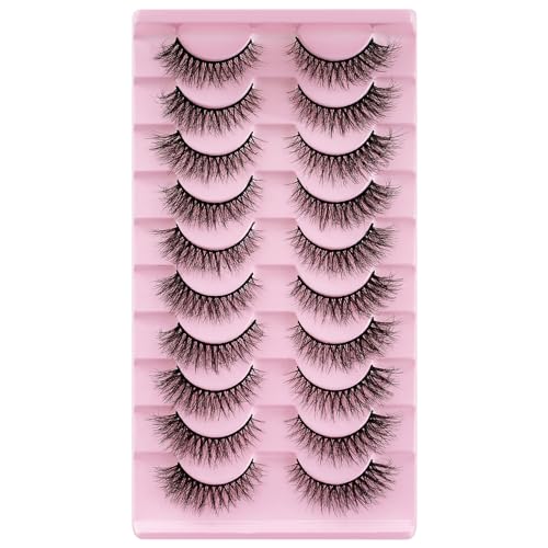 NPFVKSA False Eyelashes 10 Pairs 3D Natural Wispy Lashes Cat Eye Lashes Mink Lashes Fluffy Thick And Soft Lashes (W55), Black