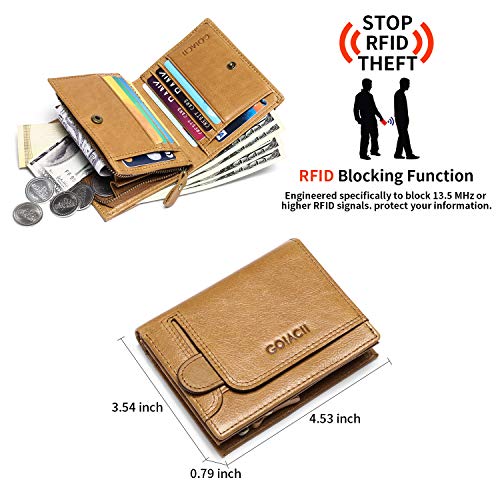 GOIACII Men Genuine Leather Wallet RFID Blocking Bifold Card Holder Purse with Secure Zipper2