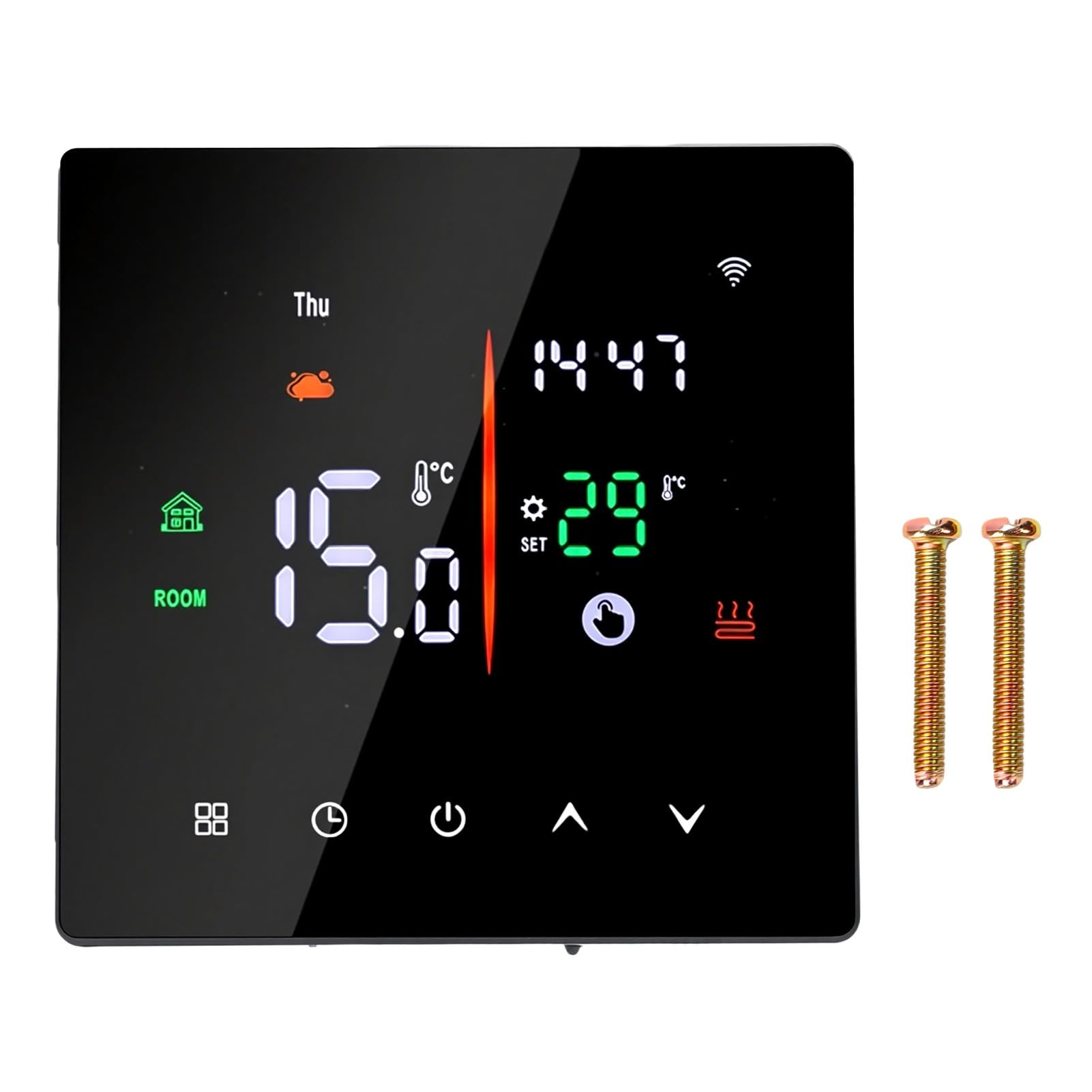 Jiawu Inteligentny Termostat, Programowalny Termostat Wi-Fi,Czarny