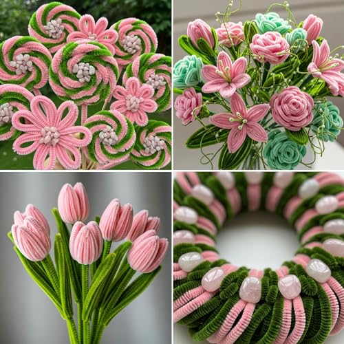 Image of Caydo 200 Pieces Jade Pink & Moss Green Pipe Cleaners for Flowers