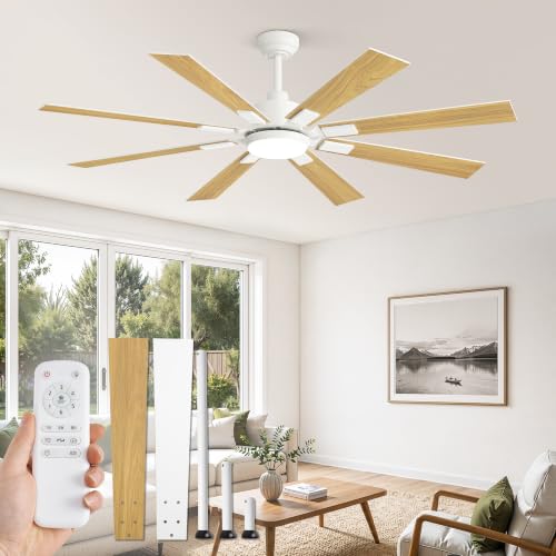 Image of ZMISHIBO 62 inch Coastal Ceiling Fan with Light, Remote Control, White
