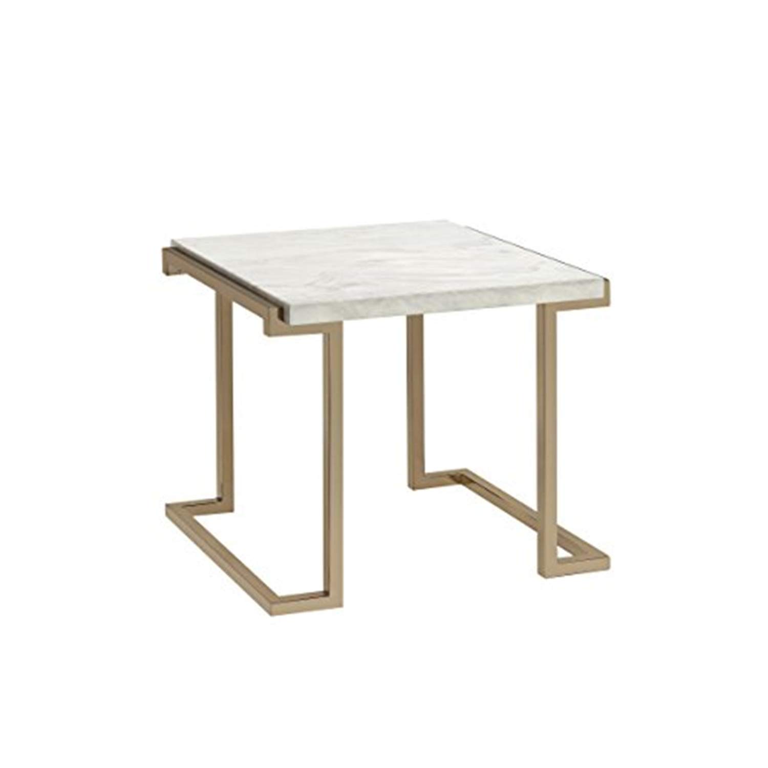 Acme Boice II Faux Marble Top End Table in Champagne Beige