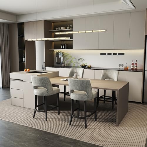 Image of VKNOW Bar Stools Set of 2, 26 inch Upholstered Counter Height Bar Stools | Modern Counter Stools with Black Rubberwood Legs for Kitchen Island Dining Room Bar, Light Grey-Black Legs