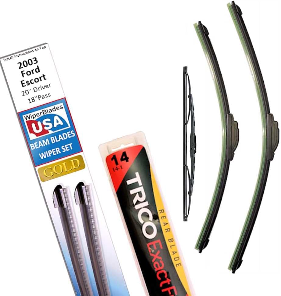 Beam Blade Wiper Set for 2003 Ford Escort w/Rear (Gold Beam)