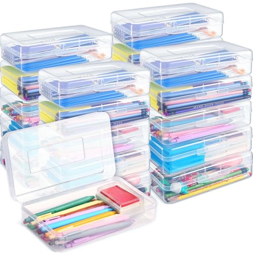 Image of Patelai 24 Pack Pencil Box for Kids 8.3x4.7x2.4 Plastic Clear Pencil Case Bulk Crayon Boxes with Snap Tight Lids for Classroom School Students(Transparent)