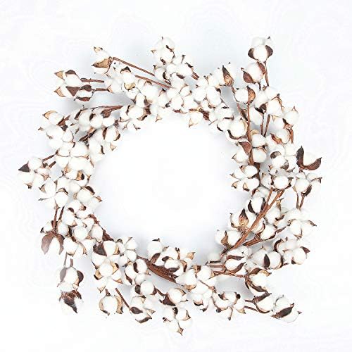 Lyrccoa 18"-23" Cotton Wreath Cotton Ball Wreath Farmhouse Decor with Adjustable Stems for Wall Front Door Window Home Wedding Centerpiece Festival Hanging Decorations White