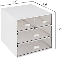 Vista 3 de Desk Organizer with Drawer, Desk Storage Box with 4 drawers, Desk Storage Box for, Desktop, Dressing table, Office, School, Home, Plastic Box(White)