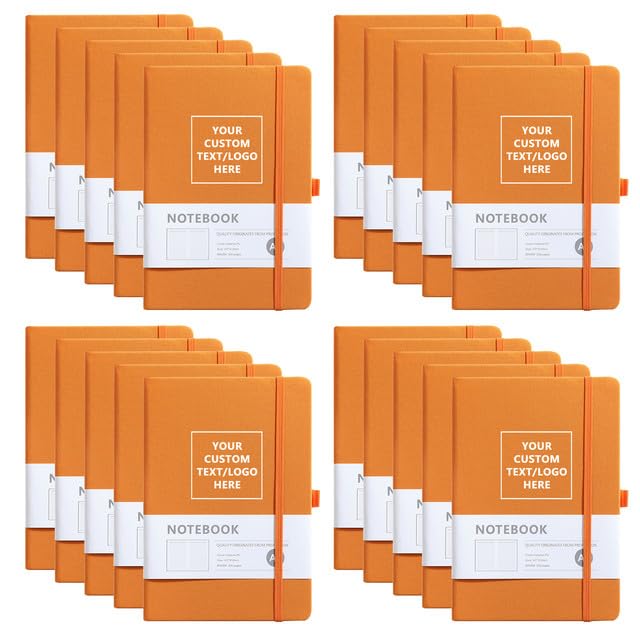 Vebermo Personalised Notebook-Can Engrave Logo/Text/Image, Customisable A5 Journal Notebook Daily Journals For Writing-192 Lined Pages 8.3 x 5.8 Inch, Orange Hardcover,20 pack
