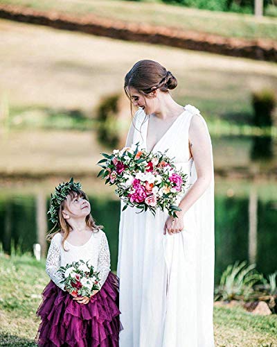 Topmaker Backless A-line Lace Back Flower Girl Dress (4T, Non-Beaded-Sleeve Burgundy)