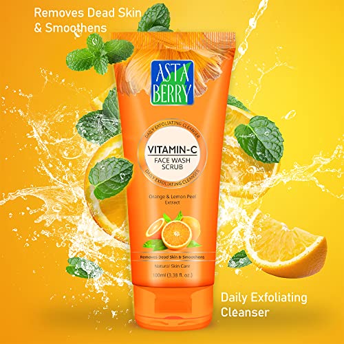 Image of Astaberry Vitamin C Face Wash Scrub for Glowing Skin- With Vitamin C | Neem & Orange Peel Extract | Skin Illumination & Exfoliating - (Pack of 2 (100ml X 2))