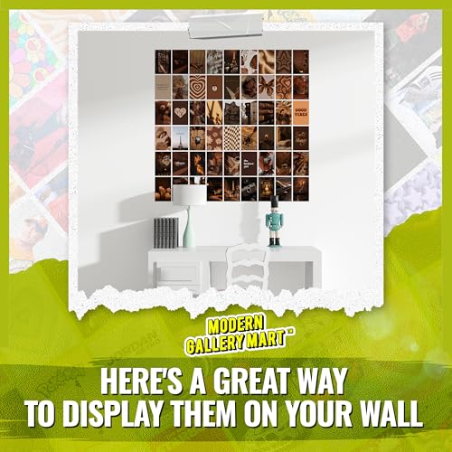 Image of MODERN GALLERY MART Pack of 54 Brown Aesthetic Wall Collage Kit Posters - 4 x 6 Inches Posters for Wall Decoration - Wall Art For Bedroom, Office, Living room, Dorm room - Glue Dots Included