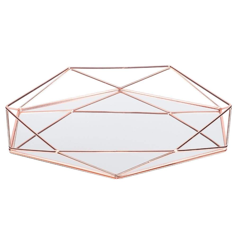 Bandeja De Espejo Dorado, Bandeja De Perfume Decorativa, Bandeja De Almacenamiento De Joyas Bandeja De Almacenamiento De Polígono Bandeja Decorativa De Metal Para Dormitorio Para Artículos De Tocador