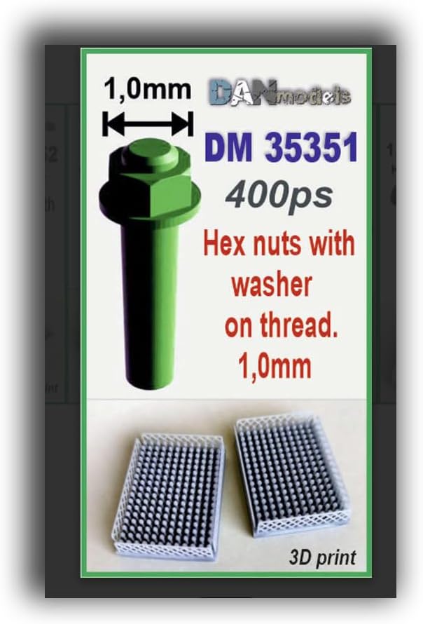 Dan Models 35351 1/35 Set of 1mm hex Nuts with Threaded washers. 400 pcs. 3D Printed Scale Model/Replica