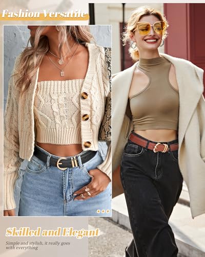 AWAYTR 2 Pcs Kids Girls Leather Belt, Fashion Gold Buckle Belts for Teen Girls Jeans Dress4