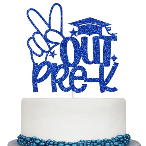 Out Pre-K Cake Topper, Preschool Graduation Decorations, Pre K Grad Cake Decor, Kids Graduation Party Decorations Blue Glitter