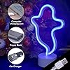 BringLuck2U Neon Ghost Shaped Blue Light LED Neon Signs Night Light Room Decor Light with Holder Base Table Neon Light for Bedroom Gift - Plug Into Wall USB (Ghost) #2