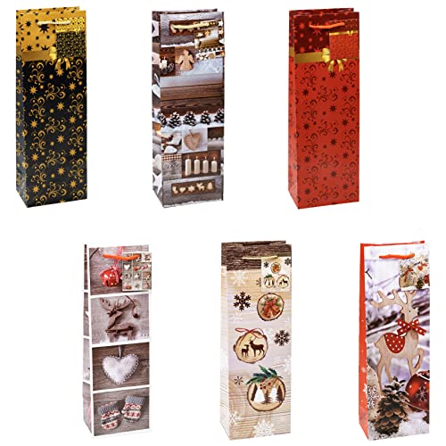 TSI Lot de 12 pochettes cadeaux pour bouteille de vin Motif 9 de Noël 362 x 124 x 76 mm Cover
