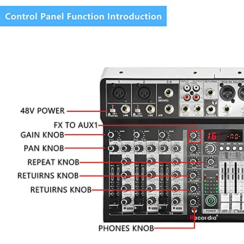 GAX-MF8 8 Kanaal Audio Mixer 16 Digitale Reverb-effecten Drie Band Equalizer Mengconsole Met USB + 48V Phantom Power - Image 5