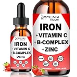 Liquid Iron Supplement w/Vitamin C, A, B-Complex, Vegan Iron Drops High Potency Liquid Vitamin & Iron Supplements for Women, Men & Children -Support Red Blood Cell, Energy, Anemia & Fatigue