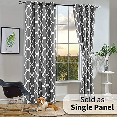Melodieux Moroccan Fashion Room Darkening Blackout Grommet Curtains For Living Room Bedroom, 52 By 96 Inch, Grey (1 Panel) #TOP1