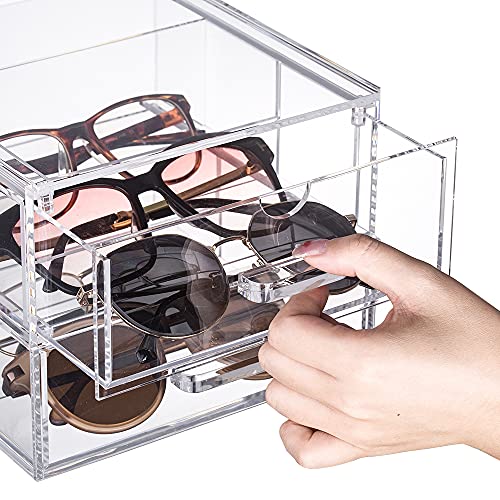 Tidyendure Clear Acrylic 2-Drawer Compact Storage Organization Drawers Set Sunglasses Supplies, Used In Bathroom, Dorm, Desk, Countertop, Office 7.24”X7.56”X5.6” (Transparent) #TOP3