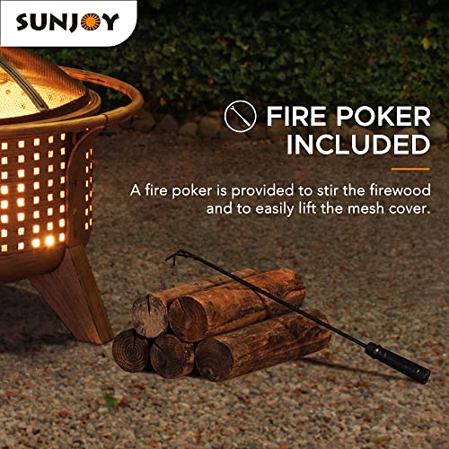 Sunjoy Fire Pit 30 in. Outdoor Wood-Burning Fire Pit, Patio Woven Round Steel Firepit Large Fire Pits for Outside with Spark Screen and Poker - Thumbnail 7