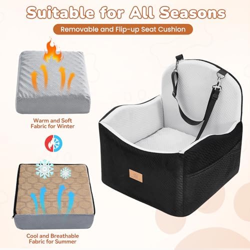 Dog Car Seat for Medium/Small Dogs, Dog Booster Car Seat, Pet Booster Seats Up to 40lbs with Waterproof Layer, 3 Storage Pockets and Safety Belt (Black/Grey) — view 5