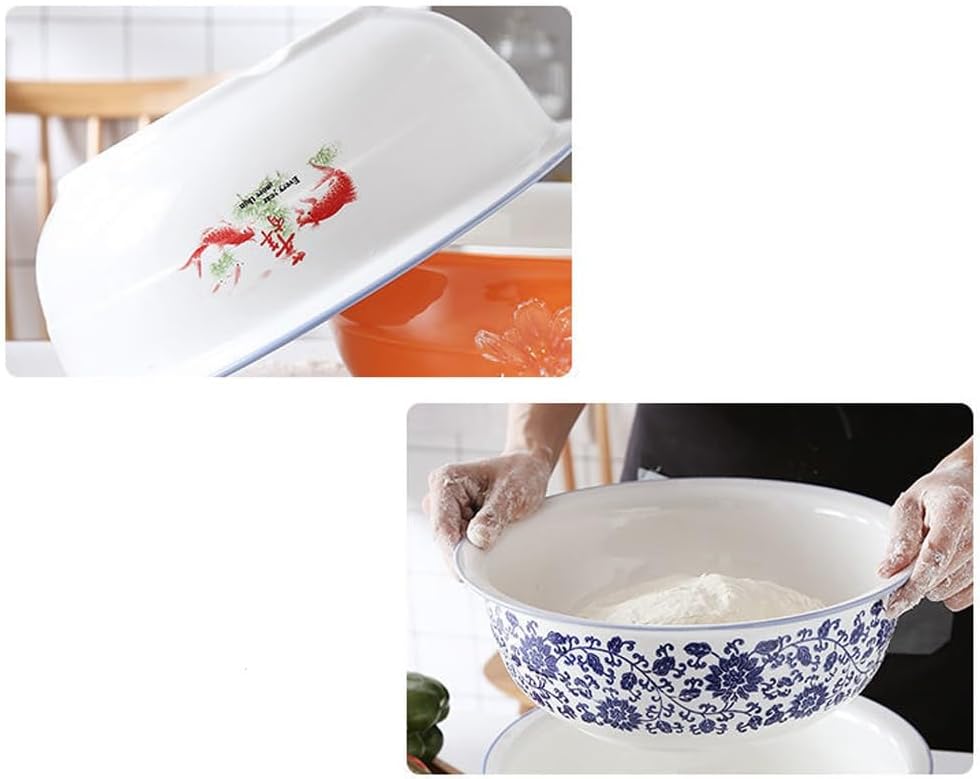 Soup Bowl And Basin Household Ceramic Kneading Basin Large Thickened Soup Basin Kitchen Basin Mixing Vegetable Basin Deep Bowls (B Small)