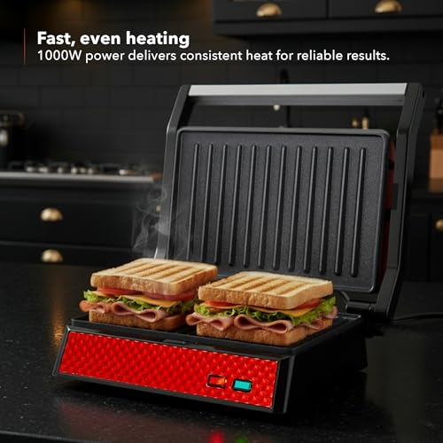 Ovente Panini Press Grill Red thumbnail 2