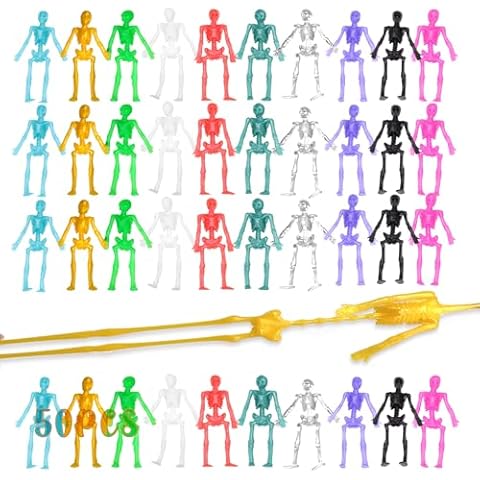 AnNido 50PCS Halloween Stretchy Skeleton Toys for Halloween Party Favors, Assorted Color Stretchy Skull Halloween Toys, Happy Halloween Goody Bag Fillers, Halloween Toys for Kids, Boys & Girls Cover