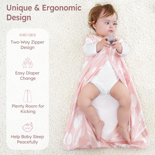 Baby Sleep Sack 12-18 Months 3 Pack 100% Cotton Lightweight 0.5 TOG Wearable Blanket Baby Sleep Bag with 2-Way Zipper for Newborn Infant Pink Flowers & Leaf4