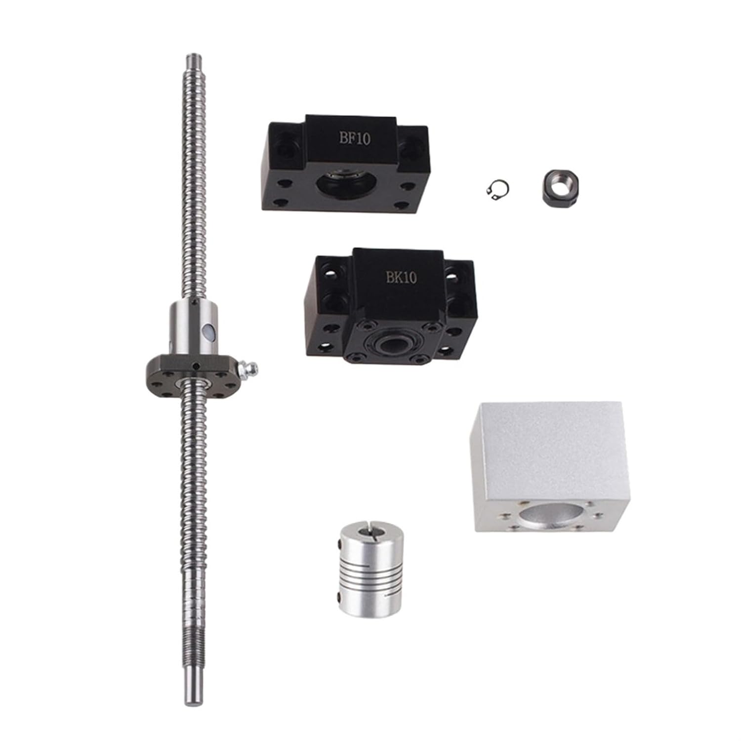 Linear Motion Ball Screw Machine Parts SFU1204 Ball Screw Kit 200-600mm with Ballnut + BFBK10 + 1204 Nut Housing + Coupling D20L25 for CNC 3D Printer(200mm)