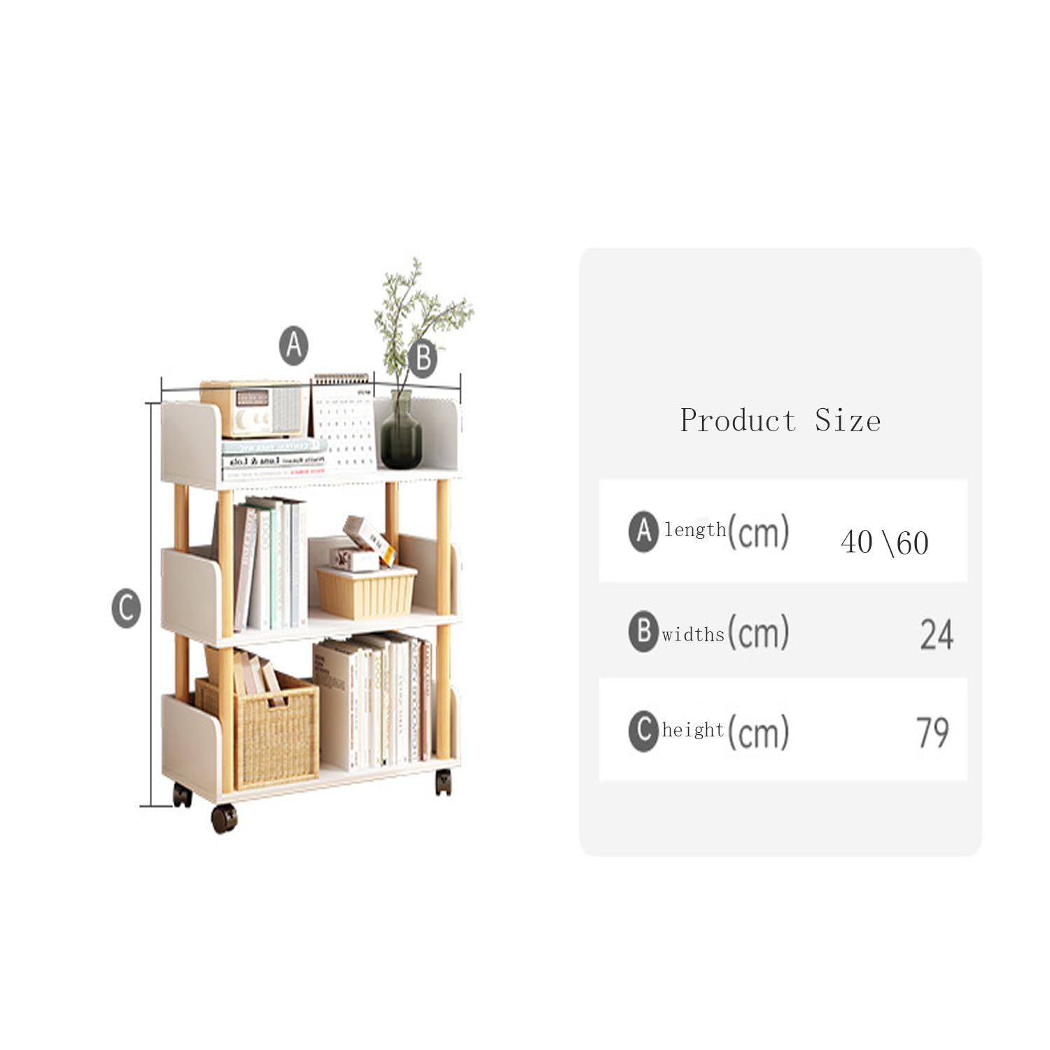 Mobiele boekenplank met wiel, tijdschriftenrek met grote