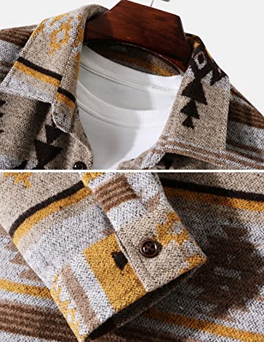Image of FindThy Men's Brushed Flannel Shirts Ethnic Aztec Print Button Up Lapel Tribal Shirt Jacket Shacket