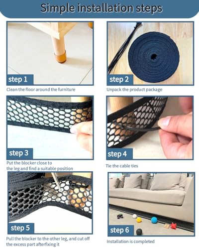 KHASIM Under Couch Blocker, 394 x 5.9 Inches Under Bed Blocker for Pets - Prevent Lost Toys for Under Furniture with 10 Zip Ties, Couch Accessories (Black)