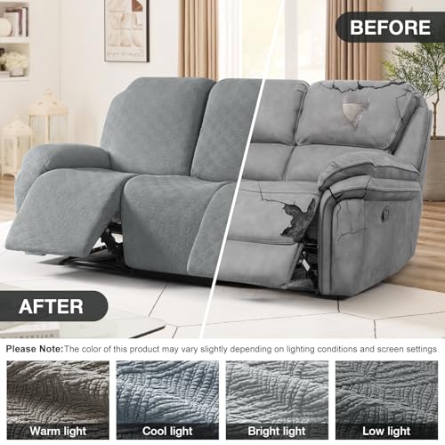 Image of Timeles Recliner Covers for 3 Seater Reclining Couch Covers Sofa Slipcover Furniture Protector for Dogs and Pets Stretch Soft Washable (Three-Seater, Light Gray)