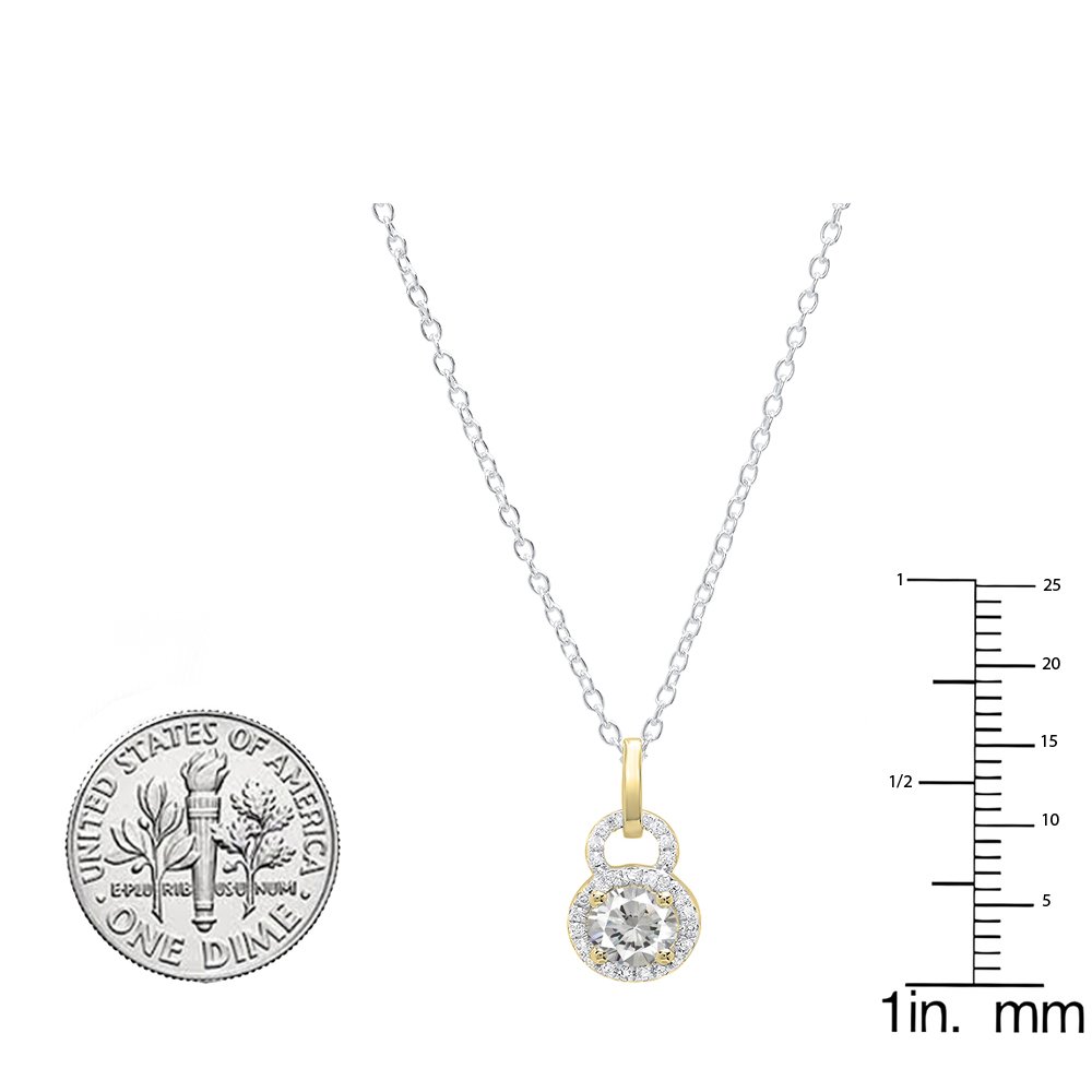 18 K giallo oro 5 mm rotondo Lab creato Lab created Gemstone & Diamond Halo ciondolo per donna (argento catena incluso)