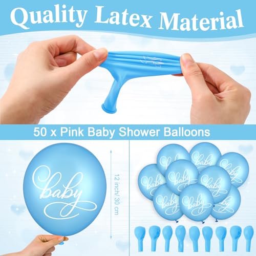 Image of Roowest 51 Pcs Tie Your Shoe Baby Shower Game Sign Wooden Sign Greenery Gift Sets Gender Reveal Party Favors 50 Balloons Latex Balloons for Game Wedding Supplies(Blue,Woodland)