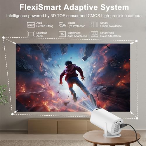 Mini Beamer, Smart Projektor Full HD 1080P, Klein Beamer Heimkino mit WiFi 6 und Bluetooth 5.2, Unterstützt Auto Trapezkorrektur 180° Drehbar Kompatibel mit HDMI/TV Stick/Memory Stick/Laptop – Bild 5