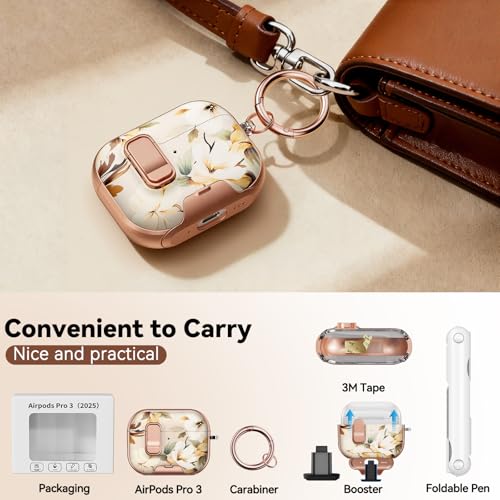 Image of for AirPod Pro 3 Case 2025, with Safty Lock & Phone Stand for Floral AirPod Pro 3 Generation Case Cover for Women Girly, iPod Pro 3 Cases with Keychain & Cleaner Kit -Brown Dead Leaf Flower