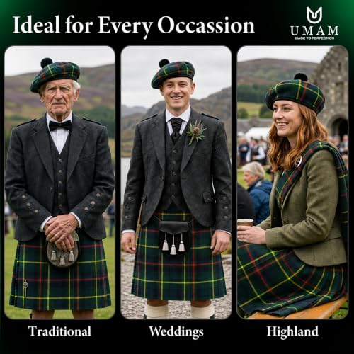 Image of Scottish Tam O' Shanter Hat Tartan Bonnet Pom Pom Wool Flat Cap One Size