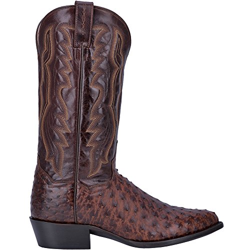 Dan Post Mens Pershing Ostrich Embroidered Round Toe Pull On Dress Boots Mid Calf - Brown