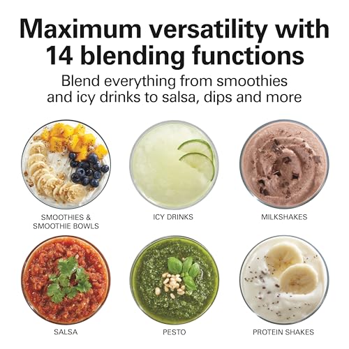 Hamilton Beach Wave Crusher Blender For Smoothies With 40 Oz Glass Jar and 14 Functions, Ice Sabre Blades & 700 Watts for Consistently Smooth Results, Black + Stainless Steel (54221) image 3