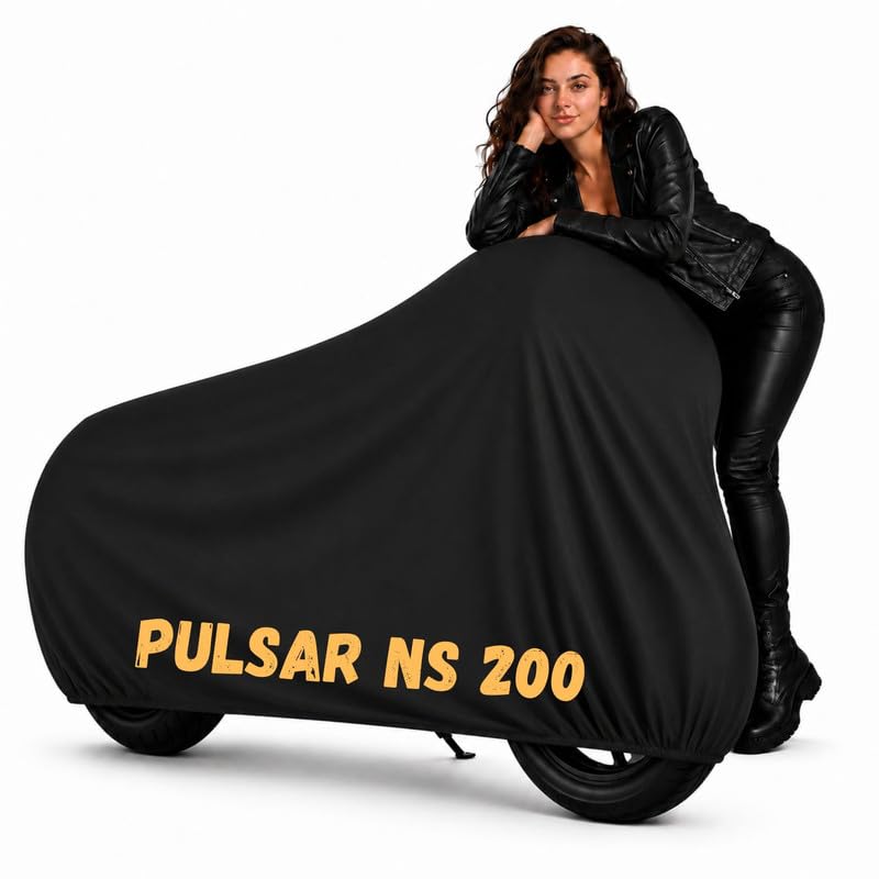 Image of Puroma Waterproof Bike Cover Compatible with Pulsar NS 200 | All Weather Protection from Rain, Dust, & Scratches with Mirror Pockets & Buckle Belt, Black