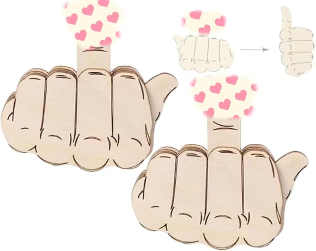 Funny Automatic Middle Finger, Funny Wooden Finger Brooch Handmade Thumb and Middle Finger Flippable Interactive Mood